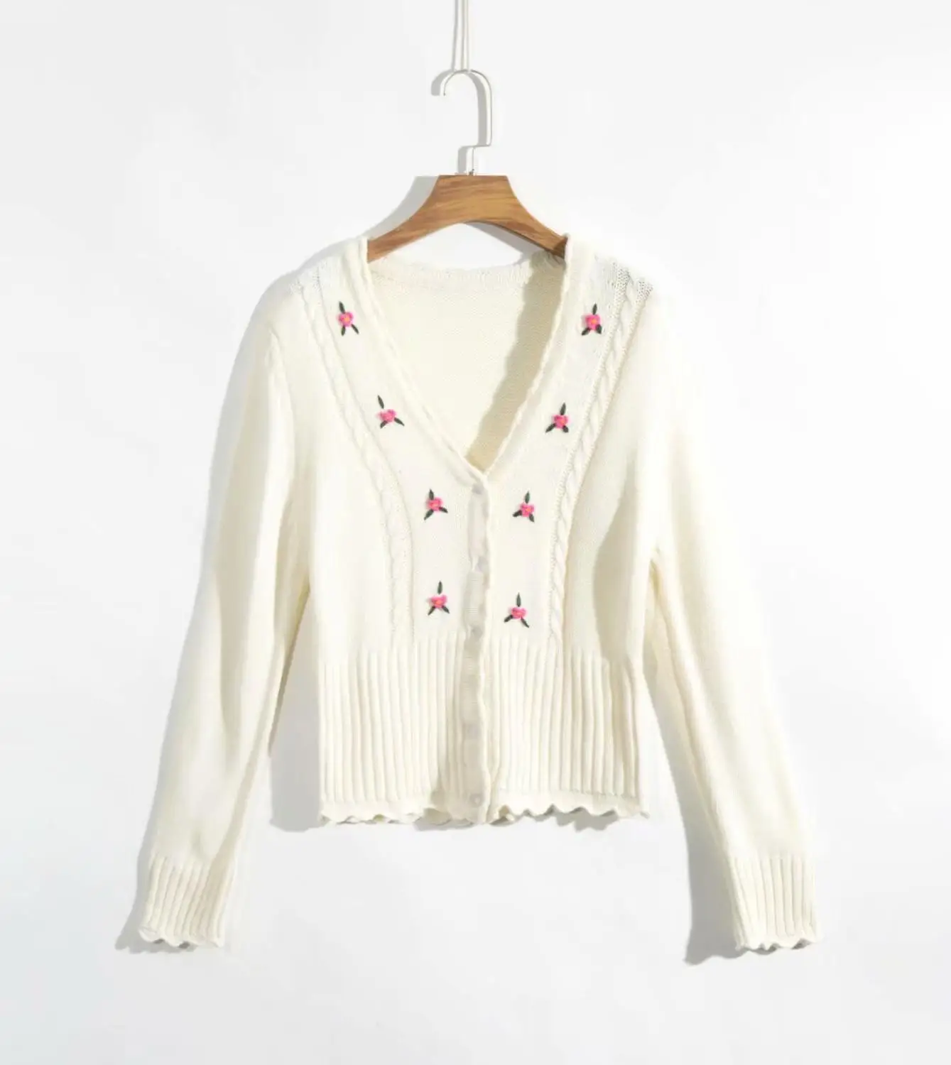 N391 white F0693 Bazaleas Франция белый Emile Carfigans Цветочный вышитый женский свитер ретро центр пуговицы теплый вязаный винтажный женский свитер - Цвет: N391 white F0693