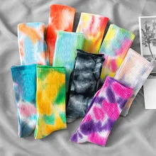 Masculino e feminino colorido tie dye meias de algodão original macio tripulação atlético meias casuais skate meias meias longas meias de tornozelo meias