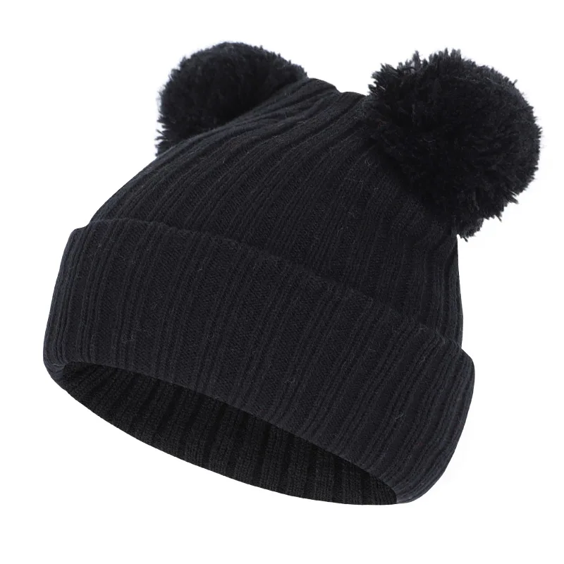Детская вязаная шапка зима, теплая шапка для мальчиков и девочек, пушистая шапка с помпоном для малышей, шапка-маска, громоздкая шапочка, лыжная детская зимняя шапка
