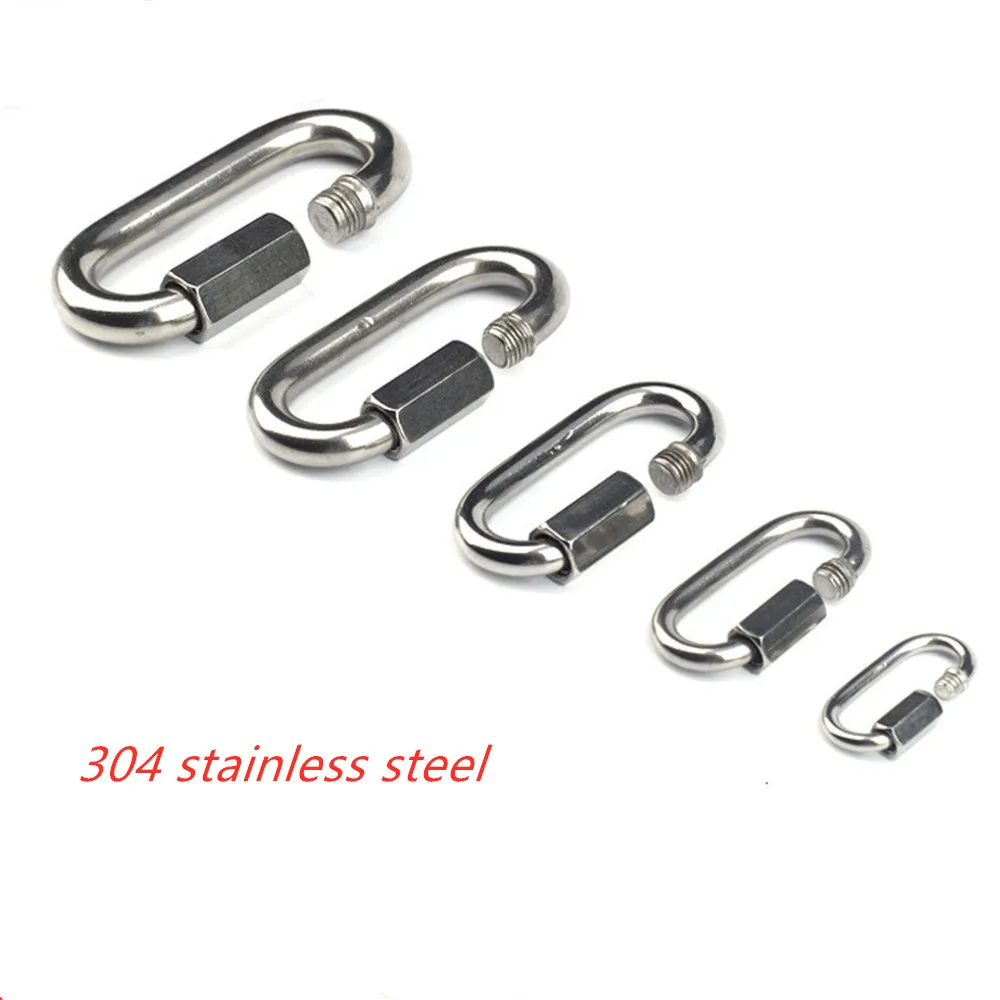 

New Stainless Steel Screw Lock Climbing Gear Carabiner Quick Links Safety Snap Hook Chain Connecting Ring Carabiner Chain Buckle