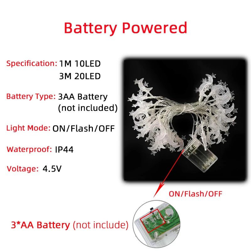 Светодиодный 1 м/3 м Звезда и луна, рождественские фонари, Рождественская гирлянда, свадебная Водонепроницаемая батарея, мерцающий свет, праздничный Декор