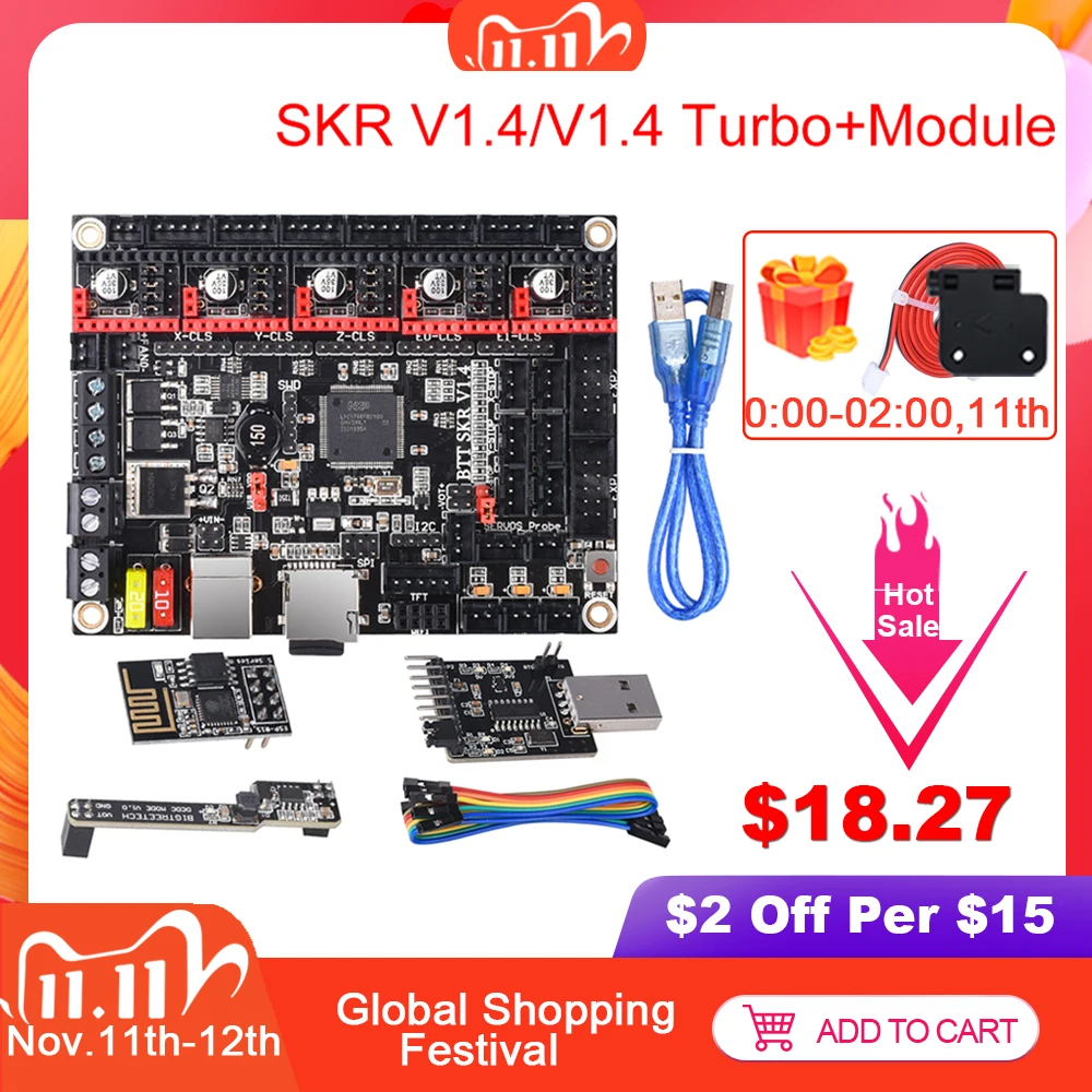 BIGTREETECH SKR V1.4 BTT SKR V1.4 Turbo Control Board+WIFI+DCDC+Writer 3D Printer Parts SKR V1.3 For