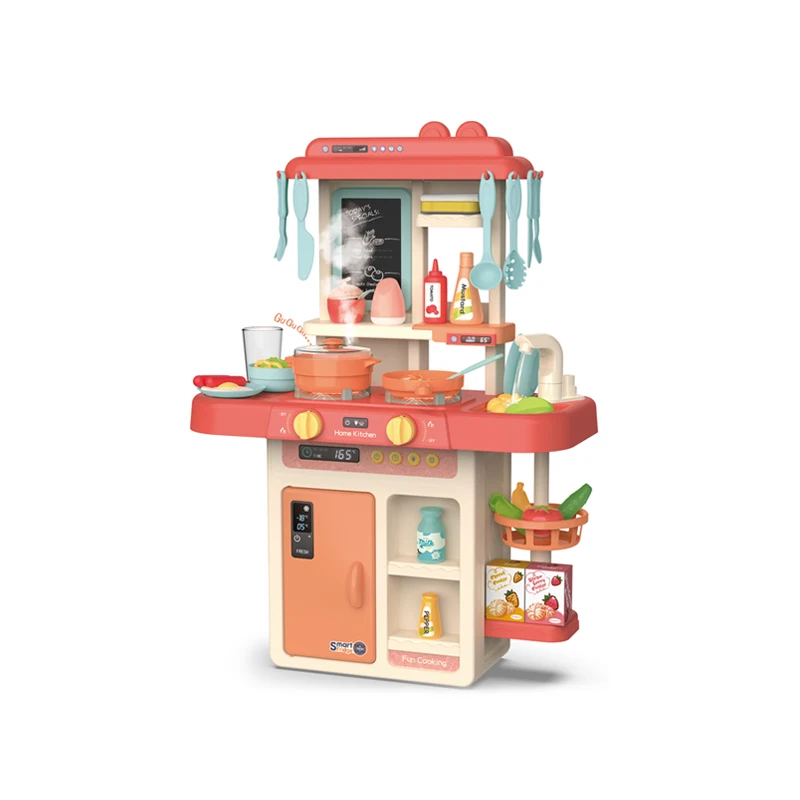 Дети ролевые игры моделирование кухонный набор шеф-повара кулинарная игра миниатюрная еда миниатюрная посуда для готовки спрей свет девочки игрушка детский подарок - Цвет: Красный
