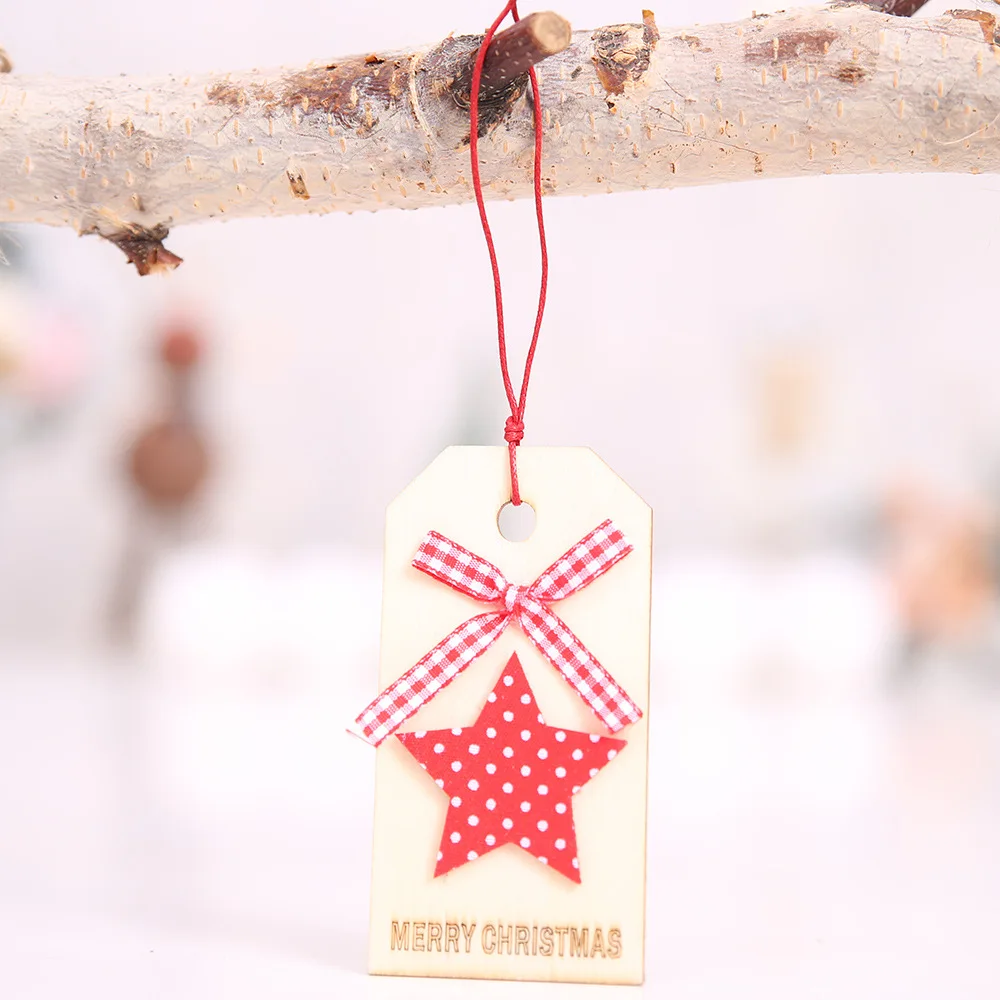 Xmas Tree Ornaments Decor DIY Wood Crafts Merry Christmas Pendant Ornaments Gifts Christmas Decorations for Home - Цвет: five-point star