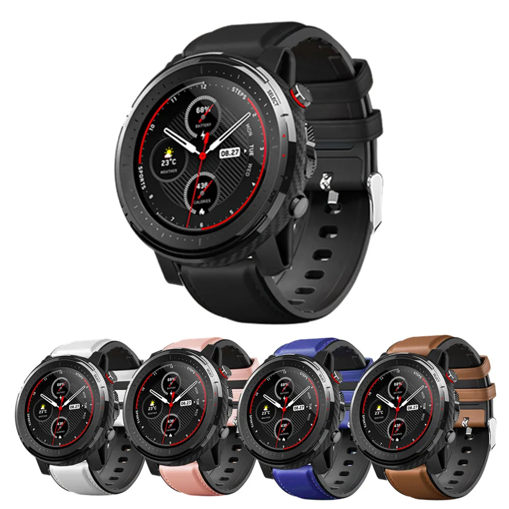 Ремешок кожаный и силиконовый для часов Xiaomi Huami Amazfit Stratos 3 2 2S GTR 47 мм Pace браслет Samsung