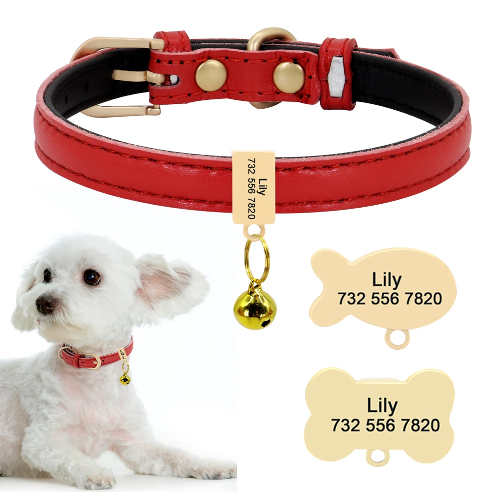 Collar identificación personalizado para y gato, de nombre con etiqueta de hueso de pescado antipérdida, grabado gratis con campana, regalo para perros - AliExpress