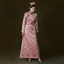 Robe tibétaine Vintage en Brocade, col montant chinois, vêtements de voyage tibétains pour femmes, Costume de Style ethnique tibétain, printemps et automne
