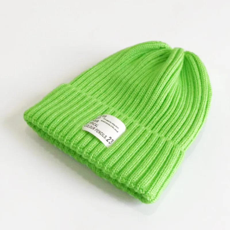 light green 15 цветов Для женщин Шапка-бини шапка, сезон осень-зима, вязаные шапки, Женская Твердая шляпа манжеты Для мужчин теплая уличная одежда для Повседневное шапки для мальчиков и девочек - Цвет: light green