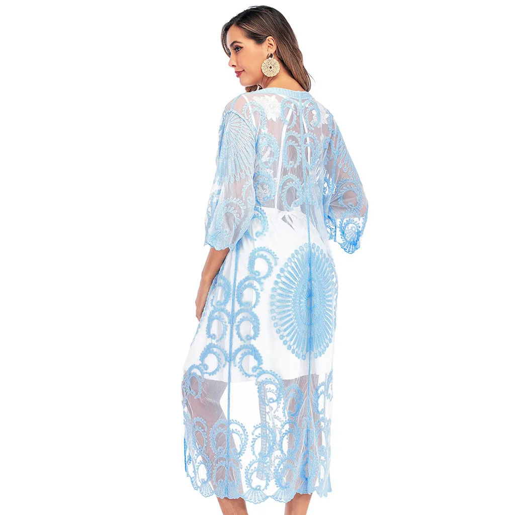 Boho Для женщин бахрома кружевное кимоно, кардиган, белый Ленточки Пляжная накидка Топы Блузки damen bluze ванный комплект Cover Up# C