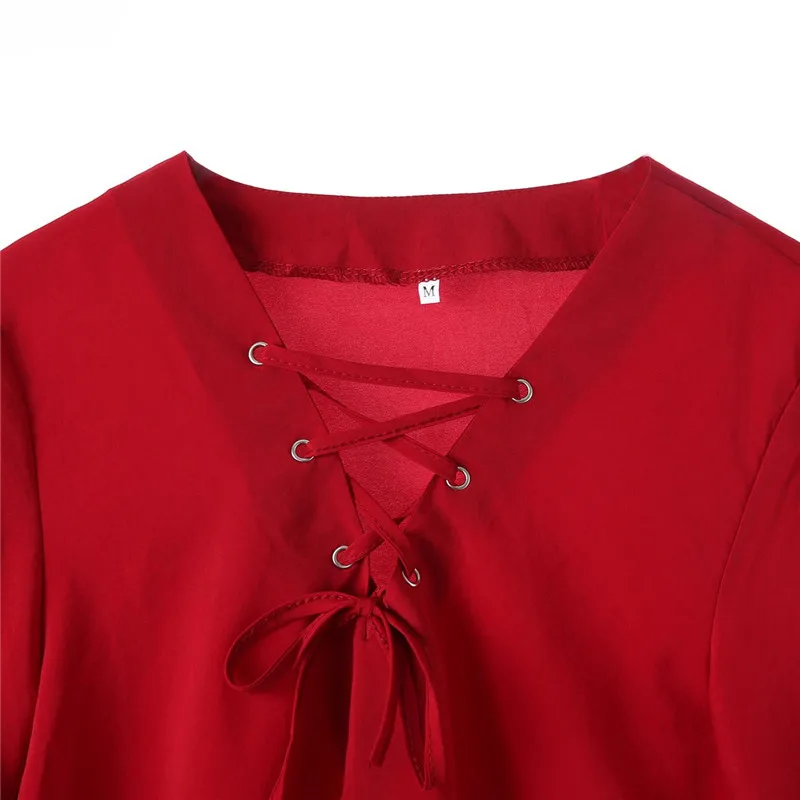 Fashion Summer Women Casual  Loose Blouses Ladies New V Neck Long Sleeve Shirt Tops