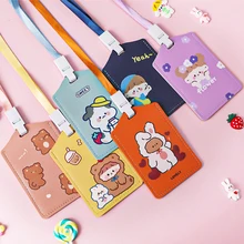 

Kawaii Rabbit Bear Card Holder Cartoon With Lanyard PU Leather Card Holder BadgeAA