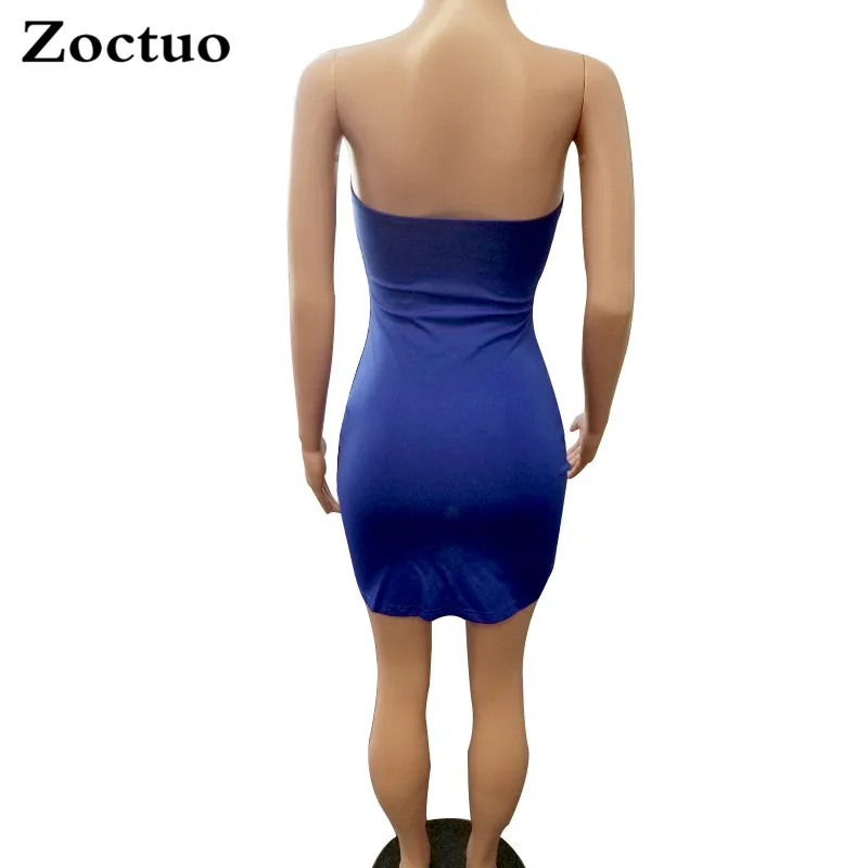 Zoctuo Women Sexy Strapless Irregular Zipper High Waist Pullover Patchwork Color Solid Night Club Short Dress Drop Shipping