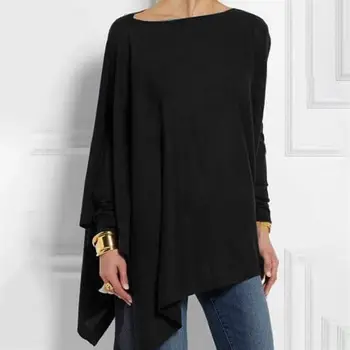 

Women Blouse Shirt O-neck Long Sleeve Irregular Tops Spring Solid Color Loose Casual Blouses Plus Size blusas chemise femme 5XL