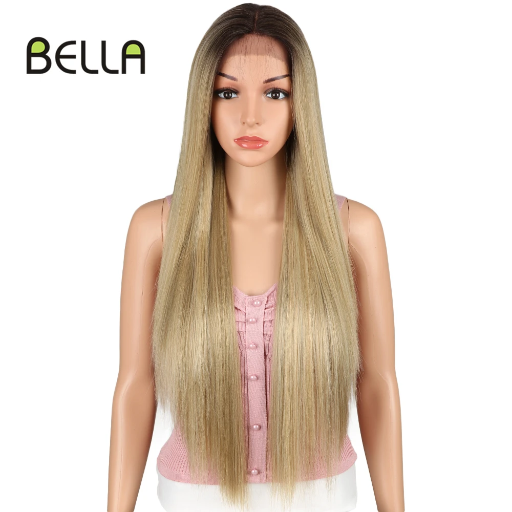 Bella Blonde 레이스 프론트 가발, 합성 스트레이트 헤어, 30 인치 합성..