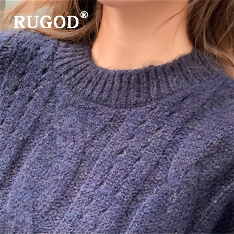 RUGOD вязаный свитер для женщин, пуловеры, новинка, Весенняя Повседневная Туника с круглым вырезом, свободный плотный свитер, женский модный элегантный топ