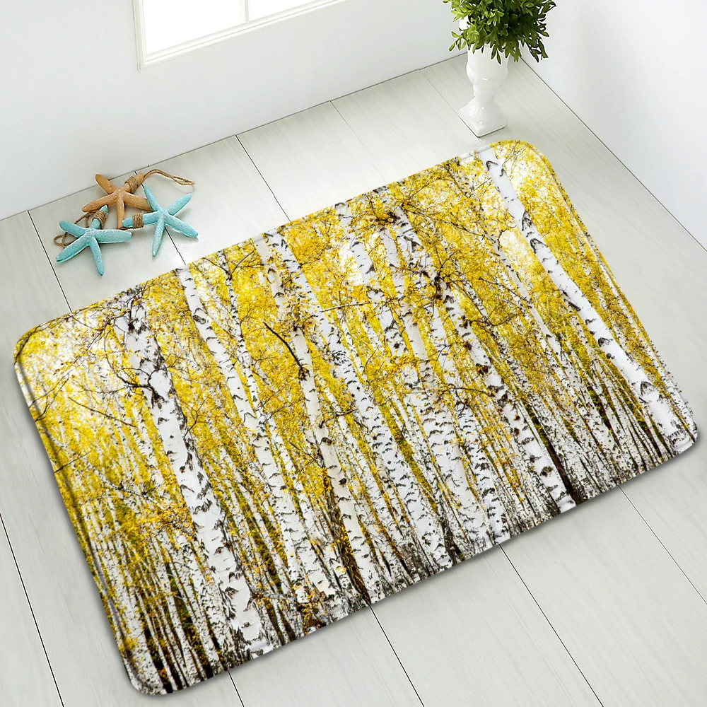 

Forest Scenery Bathroom Non-Slip Mat Trees Plants Natural Landscape Bedroom Kitchen Entrance Doormat Absorbent Carpet Washable