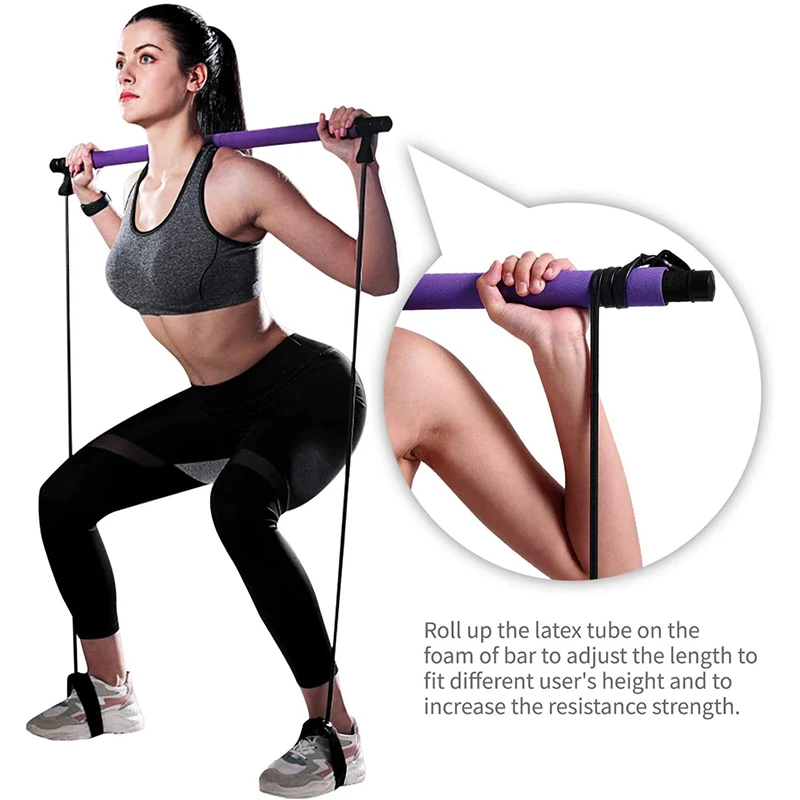 Portable Pilates Bar Resistance Bands Kit Exercise Fitness Yoga Training Stick 
