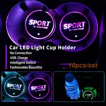 

10pcs/set Car Logo LED Colorful Water Cup Mat Lights Car LED Light Cup Holder 7 Colors Car Logo Led Atmosphere Light Car Styling