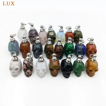 

natural gems stone skulls Perfume Bottle pendant rose quartzs Essential Oils diffuser crystal vial hand carved charm for DIY