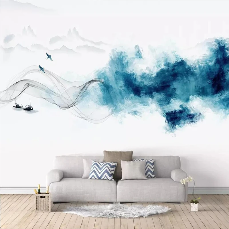 

Custom Any Size Mural Wallpaper Chinese Style Abstract Blue Ink Landscape Painting Living Room Study Home Decor Papel De Parede