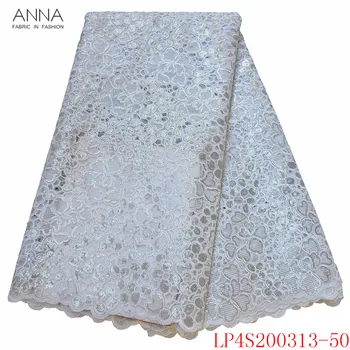 

Anna white lace fabric nigerian organza fabric embroidery with stones 5 yards/pcs african sequins laces fabrics for dress sewing