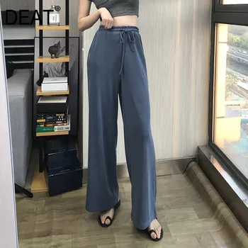 

DEAT 2020 new spring and summer full length elastic drawstring gray color loose pants female trousers WL94102L