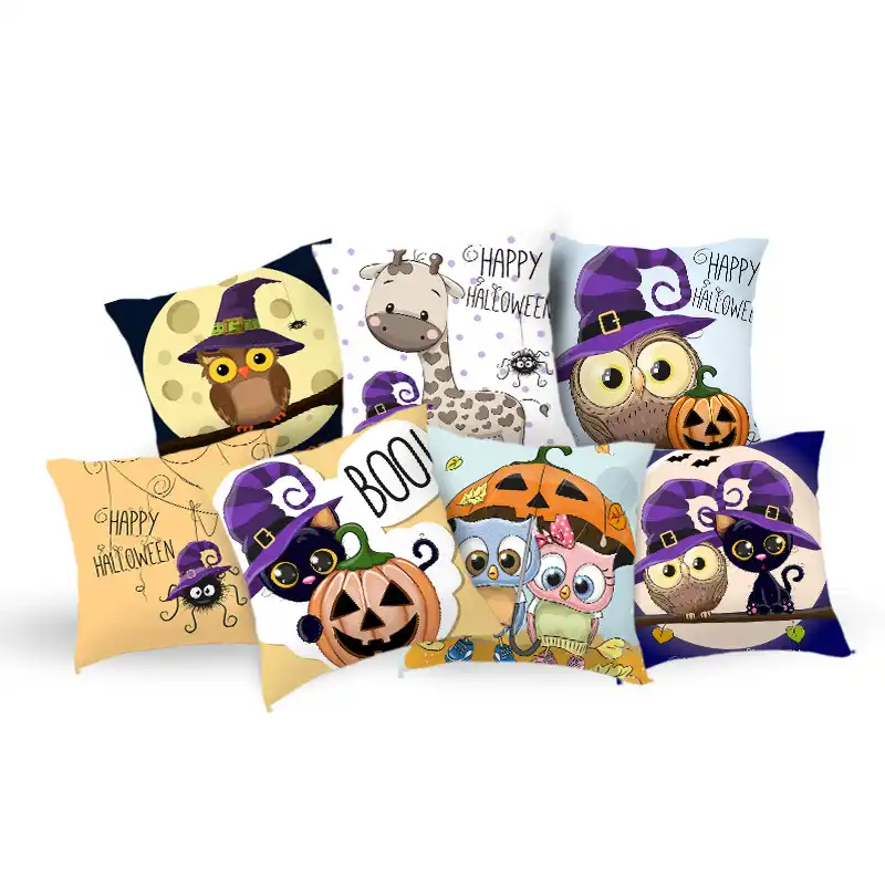 cartoon owl pumpkin printed cushion pillow cover soft throw