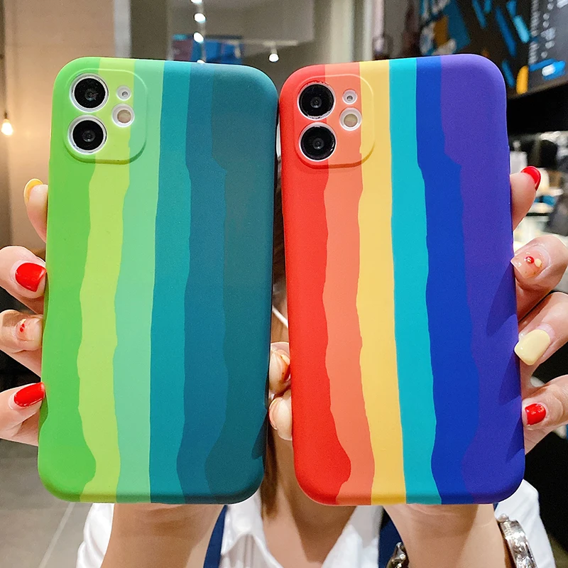 Rainbow Original Silicone Phone Case For iphone 7 8 Plus X Xs Max XR SE 11 12 Pro Mini Luxury Colourful Soft Cover | Мобильные