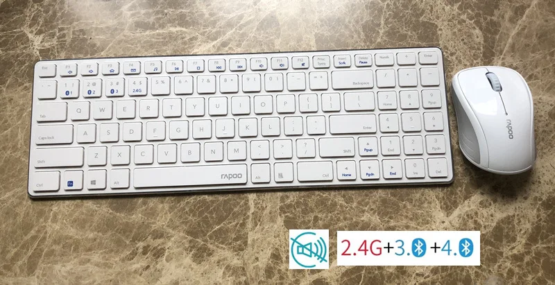 Rapoo 9060M многомодовая Бесшумная Беспроводная клавиатура мышь комбо Bluetooth 3,0/4,0 RF 2,4G переключение между 3 устройствами - Цвет: New 9060M White