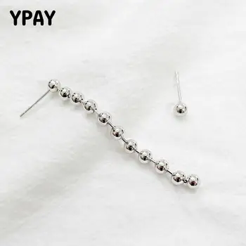 

YPAY Fine Jewelry Dangle Earring Real 925 Sterling Silver Asymmetric Round Beads Drop Earrings for Women Drop Shipping YME101