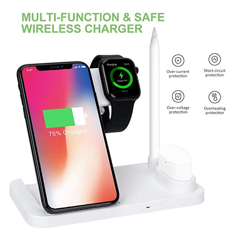 4 в 1 зарядная док-станция для Apple Watch для IPhone XR XS X 8 iWatch 4 3 2 samsung S10 S9 10 Вт Беспроводная QI подставка