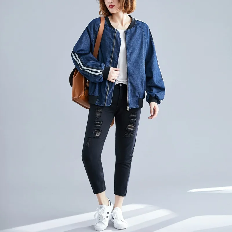 

2019 Autumn Clothing New Style Korean-style Loose-Fit BF Fashion Network Red Jeans Coat Women's Short Versatile Casual Baseball