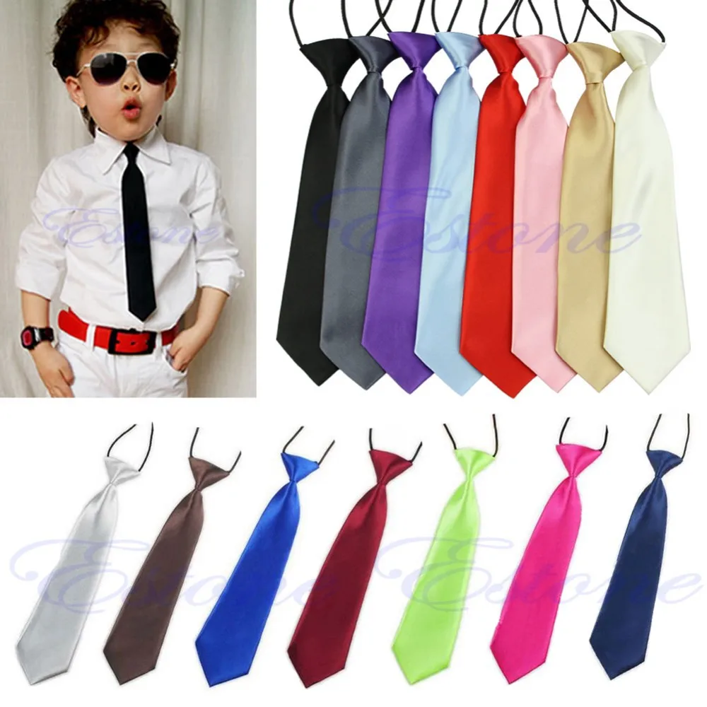 Модный школьный детский Свадебный однотонный эластичный галстук для маленьких мальчиков