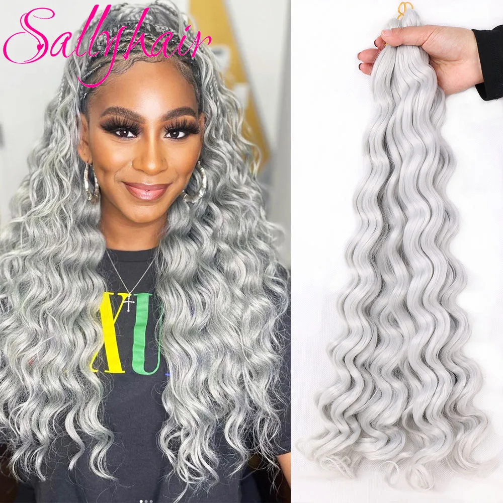 

Sallyhair Synthetic Crochet Hair Deep Wave Grey Braiding 20 inch Crochet Braids Blonde Color Bulk Hair Curly Hair Extensions