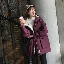 Теплое корейское однотонное модное однотонное пальто с капюшоном, куртка-парка, зимняя верхняя одежда, повседневное женское пальто