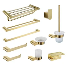 Матовый золотой набор аксессуаров для ванной комнаты, вешалка для полотенец, держатель для бумаги, крючок для халата, мыльница, туалетная щетка