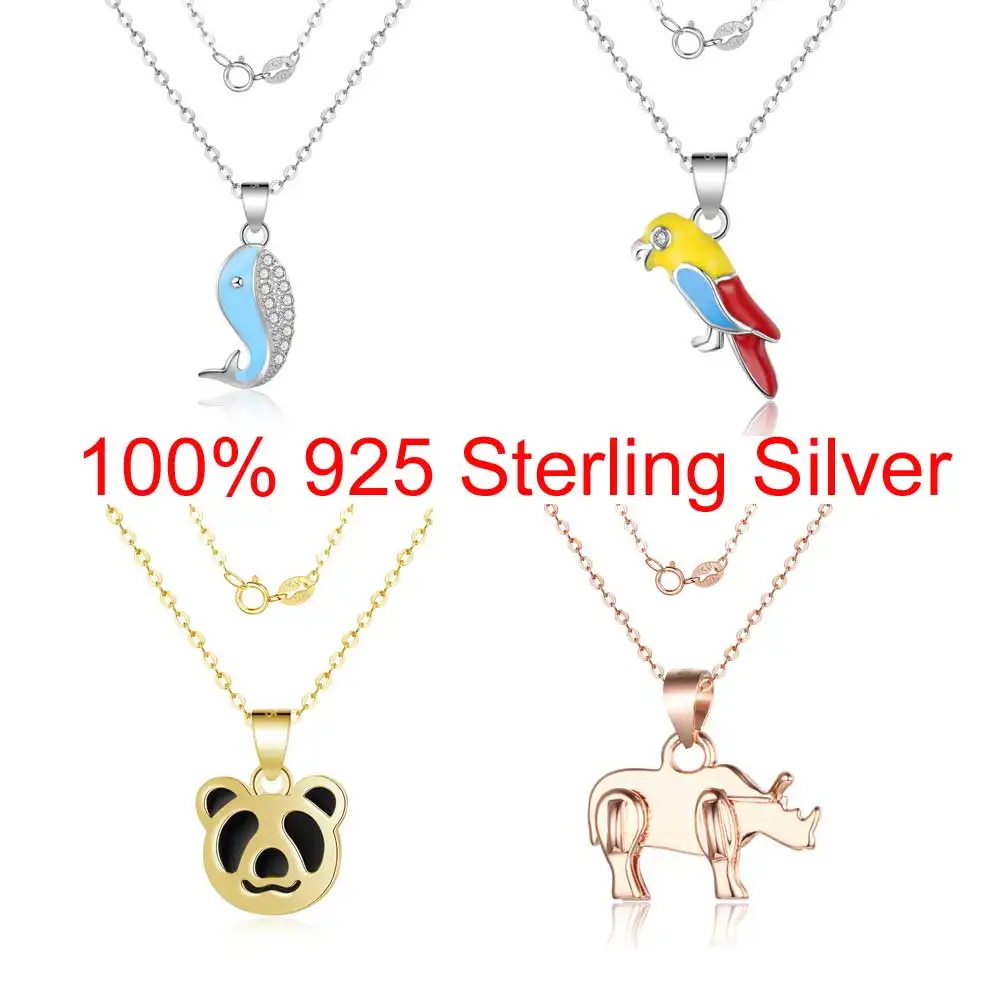 

100% 925 Sterling Silver Parrot Charm Necklaces Gifts Vnistar Dolphin Elephant Pendant Necklaces for Women Pig Panada Necklaces