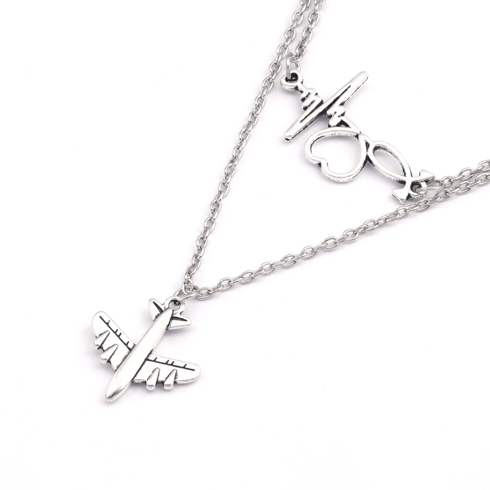 MiFaViPa Fashion Trinket Jewelry Multi-layer Plane Necklace Charm Air Plane Pendant Necklaces For Men Women Aircraft Gifts Xmas (6)