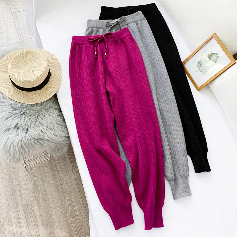 

Wasteheart Autumn Winter Women Fashion Purple Gray Long Loose Pants High Waist Female Pants Casual Pants Harem Pants Knitting