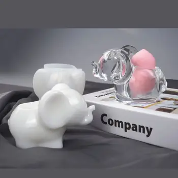 

Cute Elephant Holder Silicone Resin Mold Makup Egg Stand Epoxy Resin Casting Mould Beauty Blender Rack Mold Art Tools