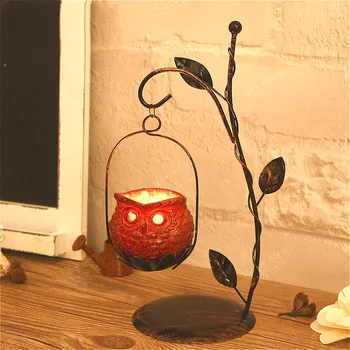 

Vintage Owl Candlestick Resin Lanterns Candle Holders Cafe Western Restaurant Iron Candlestick Festival Table Decorations Crafts