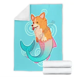 Corgi dog fish fleece blanket funny 3D printed Sherpa Blanket on Bed Home Textiles HOME ACCESSORIES Corgi dog fish fleece blanket funny 3D printed Sherpa Blanket on Bed Home Textiles HOME ACCESSORIES