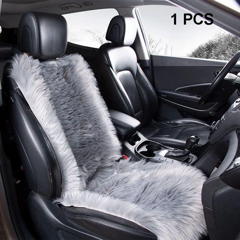 KAWOSEN длинный чехол для сиденья из искусственного меха, чехол для сиденья автомобиля из искусственного плюша черного и розового цветов, универсальная зимняя теплая подушка для сиденья автомобиля LFFS03 - Название цвета: 1x Gray seat cover