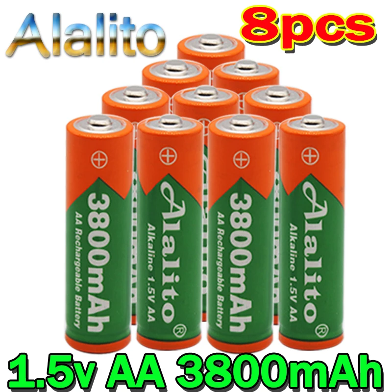 8pcs/lot Alalito AA rechargeable battery 3800mah 1.5V New Alkaline Rechargeable batery for led