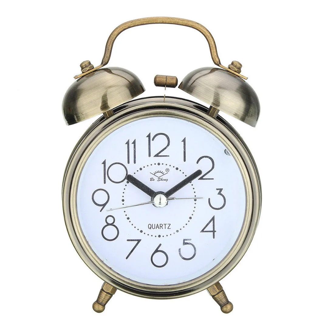 Vintage Retro Mechanical Quartz Snooze Bell Clock Night Light Alarm Clock Loud Double Metal Bell Students Home Bedside Clock
