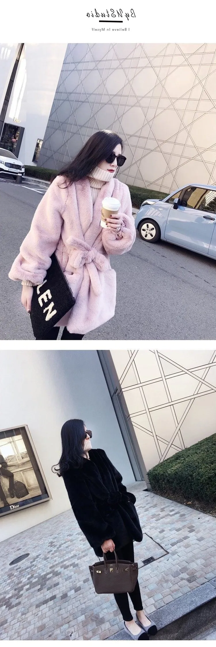 Осень/Зима, Корейская версия нового норкового меха, длинное пальто из искусственного меха с поясом на талии, Свободное пальто с мехом для женщин