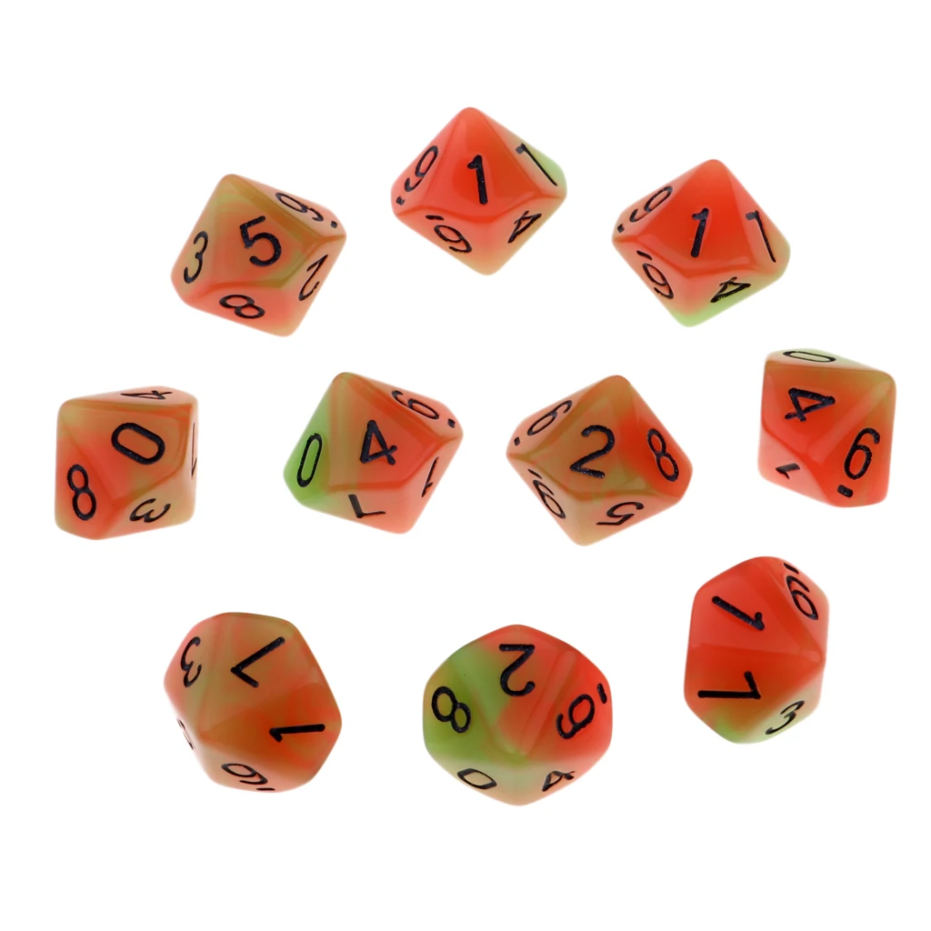 Tabletop Game 10pcs Dungeons Dragons Dice D10 D&D Luminous 1.6cm Multi Dice Set Night Luminous Dice Set