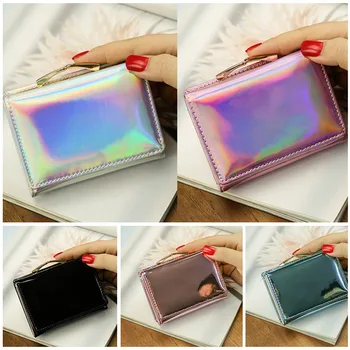 

New 2020 Women Short Small Coin Laser Purse Wallet Ladies PU Leather Folding Card Card Holder Fashion Colorful Coin Purses
