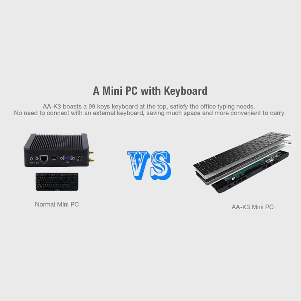 AA-K3 DIY служебный Мини ПК четырехъядерный N3450 8G+ 64G 5G WiFi с 99 клавишами клавиатура HDMI LAN TF VGA USB аудио интерфейс