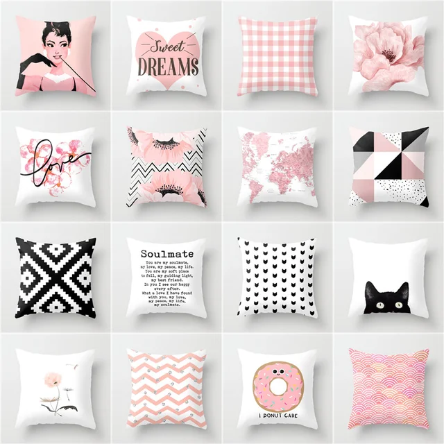 Nordic Style Pink White Simple Ins Wind Pillowcase Car Sofa Cushion Pillowcase Double Sided Velvet Pillow Cover 1